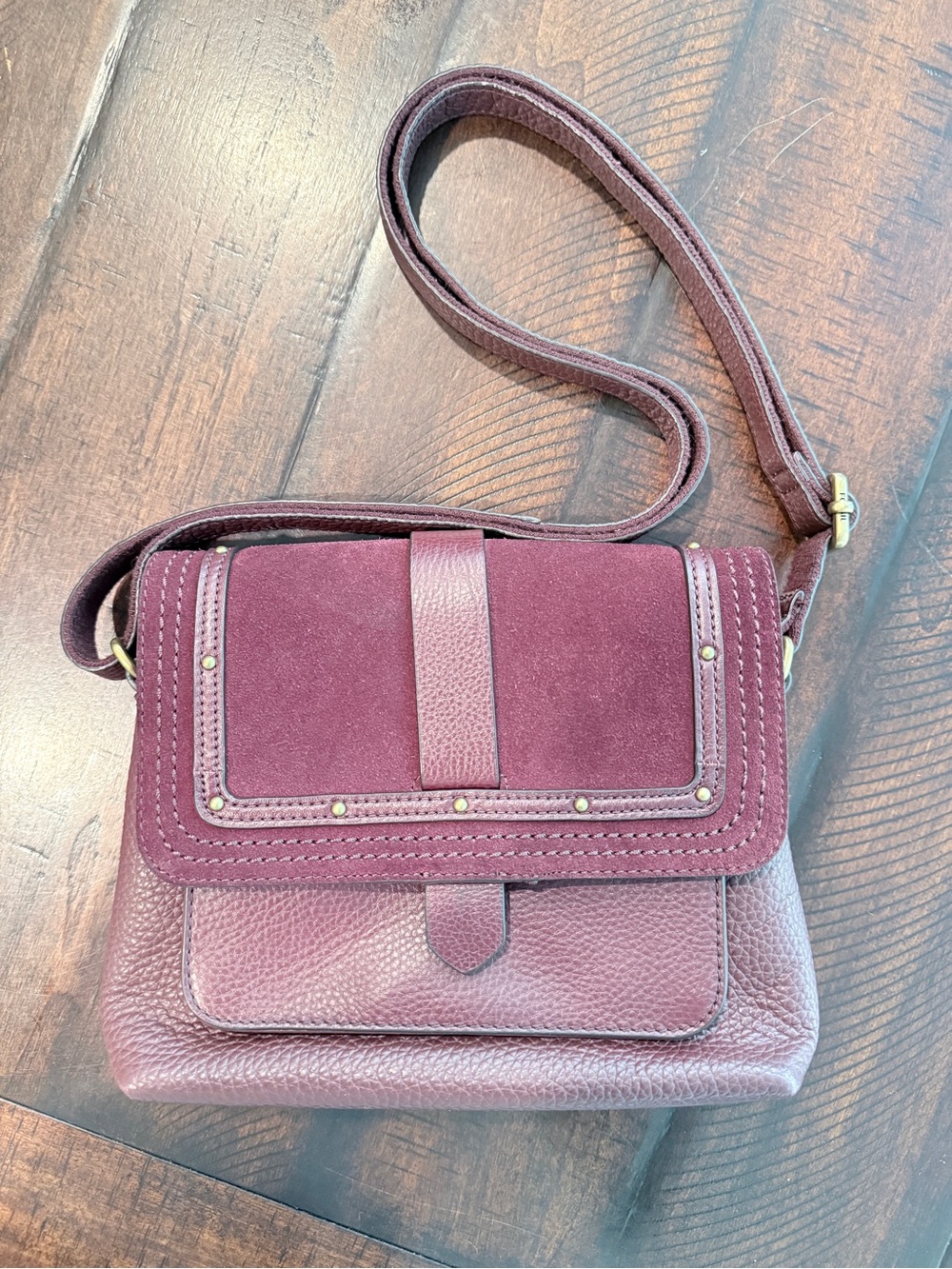 Fossil Burgundy Suede & Pebbled Leather Crossbody